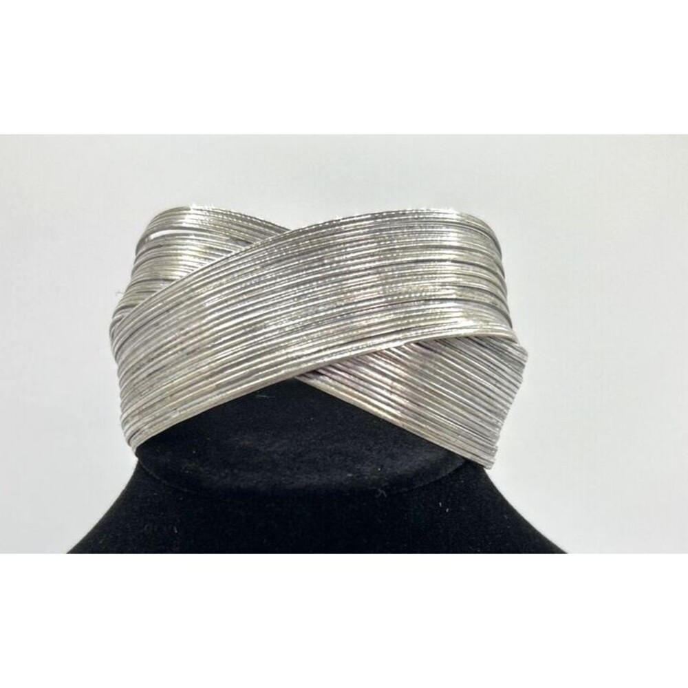 Wide Cuff Bracelet, Silver Tone Criss-Cross 2-inches wide Metal